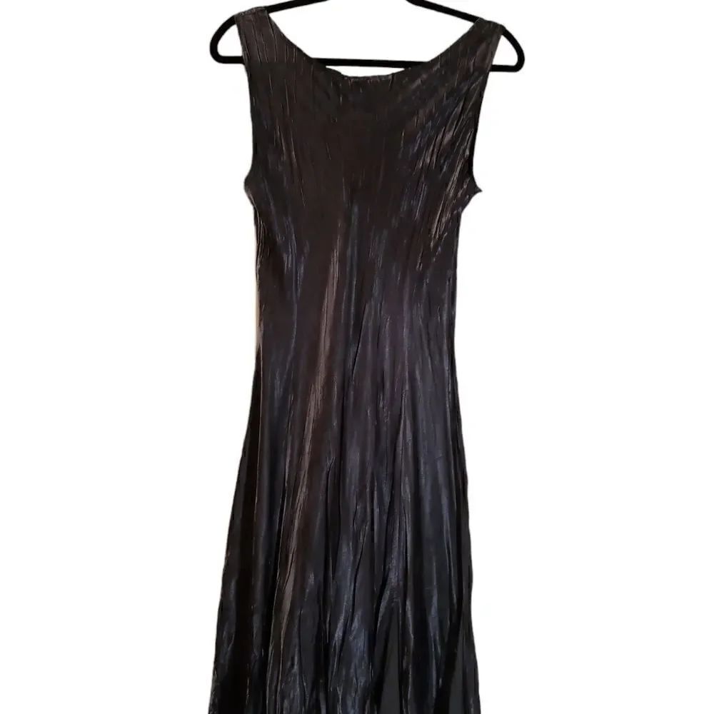 S.L. Fashions black Charmeuse sleeveless crinkle embellished dress size L - Picture 4 of 11